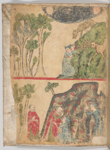 Dante and the beasts inferno Painting of Dante fighting off the beasts divided into two panels