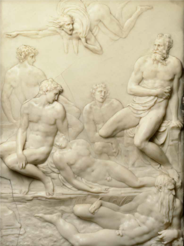 pierino da vinci after, made from wax, ornate frame around image 