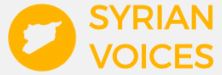 Syrian voices logo Yellow circle with white outline of the country Syria